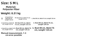 Size chart for the elegant two-tone halter maxi dress showing S, M, and L measurements