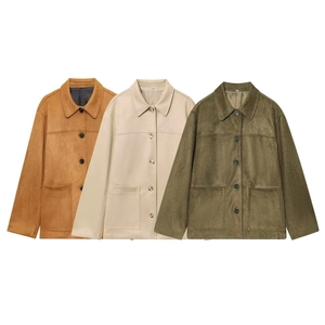 Giacca da Donna in Finta Scamosciata con Bavero Monopetto Tinta Unita Manica Lunga Capispalla con Tasche Cappotto Casual Pendolare