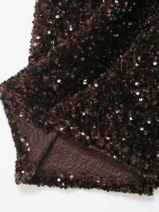 Détails de paillettes marron foncé avec doublure en peluche pour la jupe taille haute
