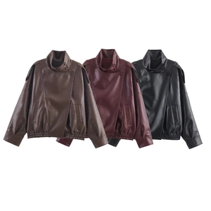 Women's vintage leather jackets in brown, burgundy, and black with lychee texture