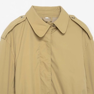 Trench classico kaki media lunghezza da donna con spalline e bottoni a scomparsa