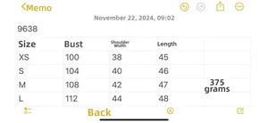 Size guide table for women black quilted vest showing bust and shoulder measurements