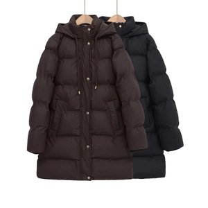 Women Casual Hooded Padded Jacket Long Quilted Winter Coat Warm Loose Puffer Outerwear With Gold Buttons For Women