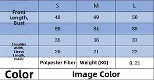 Detailed size chart for women's short sleeve knit top including S, M, L measurements