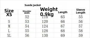 Detaillierte Größentabelle für die Wildlederjacke mit Maßen für Schulter, Brust und Länge