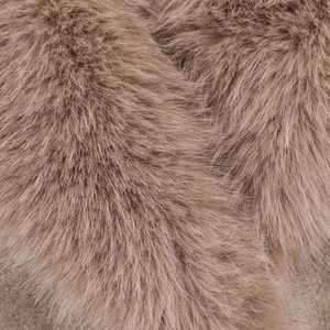 Detailed close-up showing thick faux fur collar texture and long fibers on wool coat