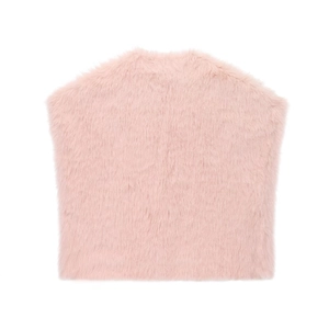 Pink faux fur vest top for women featuring a soft plush texture and sleeveless design