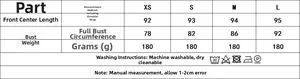 Tableau des tailles détaillé pour robe en velours avec mesures du XS au L en cm
