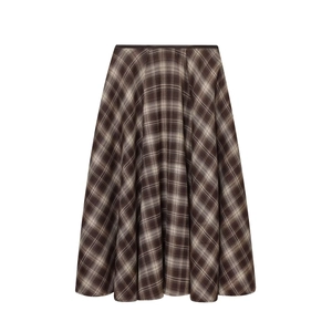 Jupe Midi Vintage à Carreaux pour Femmes Taille Haute Ligne A Ample Élégante Jupe à Carreaux Marron Décontractée pour Automne Hiver Printemps