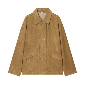 Women Elegant Faux Suede Blazer Jacket Solid Color Lapel Single Breasted Utility Coat With Flap Pockets Autumn Winter Coat