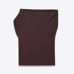 Slim fit dark brown ribbed knit tube top for women with fine vertical texture