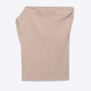 Slim fit two-tone ribbed knit tube top in earthy beige, professional flat lay photography