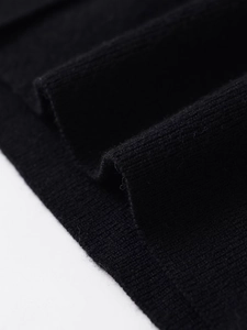 Detailed macro view of the premium black knit fabric texture and high-quality stitching