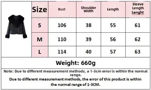 Tableau des tailles pour manteau en vison avec mesures S, M et L en centimètres