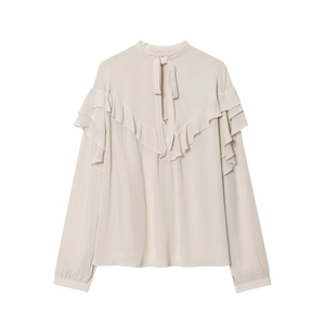 Women Elegant Ruffle Chiffon Blouse Bow Tie Long Sleeve Solid Color Loose Top For Daily Office Party
