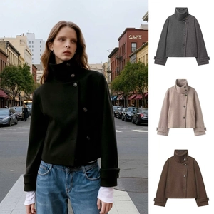 Veste en Laine Décontractée pour Femme avec Col Montant et Boutons Asymétriques Manteau Mode Ample Manches Longues Automne Hiver