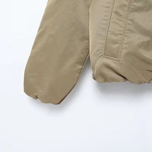 Women's khaki faux fur lined aviator jacket with windproof fabric and zip pockets