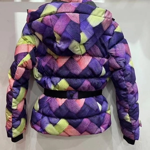 Doudoune d'hiver pour femme avec imprimé tissé 3D et ceinture noire ajustable