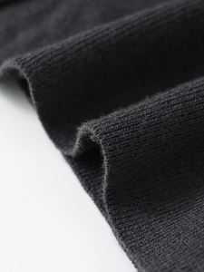 Close-up of the black ribbed knit fabric showing the texture of the cardigan sweater