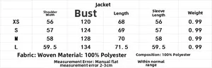 Size guide for women wool blend coat with 100% polyester fabric and measurements