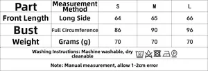 Detailed size guide for the lace top showing length and bust measurements for S, M, L
