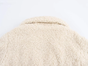 Close-up macro view of the soft white Sherpa fleece collar texture and warm fabric detail