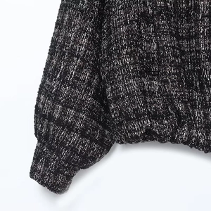 Women's vintage tweed bomber jacket in black and white with metallic silver thread