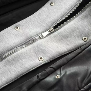 Veste d'hiver pour femme en tricot gris et similicuir noir avec fermeture éclair argent