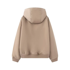 Women's oversized khaki hooded parka jacket with warm lining and ribbed cuffs back view