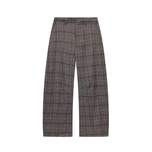 Women's dark grey glen check high-waisted straight-leg trousers with side pockets