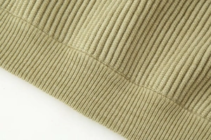 Detailed close-up showing the premium ribbed knit texture of this olive green sweater