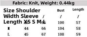 Size chart for women's knit cardigan showing measurements for XS S M L sizes