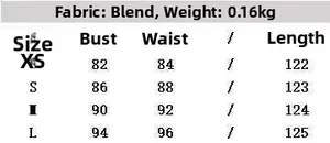 Detailed size chart for sexy backless slip dress showing bust waist and length measurements