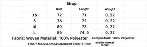 Size chart for halter satin top showing bust and length measurements from XS to L
