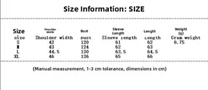 Detailed size guide table for women's plush jacket showing S to XL measurements in cm
