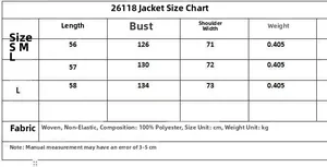Size chart for women faux fur sleeveless vest with measurements in cm for sizes S to L