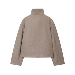 Veste courte en laine marron pour femme avec col montant et vue arrière minimaliste