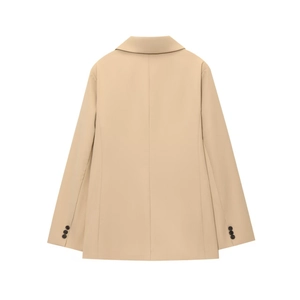 Chic beige waisted blazer with stylish buttons and notched lapels for professional office wear