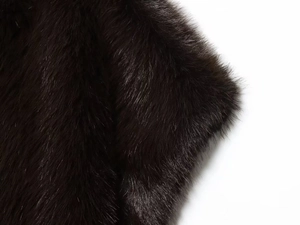 Detailed macro view of high-quality dense faux fur texture in elegant dark brown color