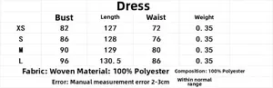 Detailed size chart for fringe bandage dress with measurements and polyester material info
