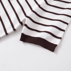 Chic brown and white striped knit top in casual style featuring soft texture