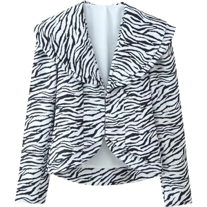 Blazer pour femme à imprimé zèbre noir et blanc avec larges revers et manches longues