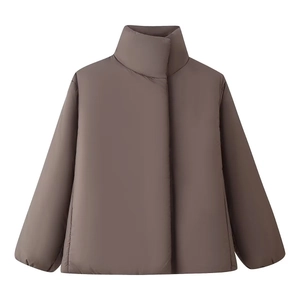Women Winter Casual Stand Collar Cotton Puffer Jacket Loose Warm Medium Length Padded Outerwear Coat For Daily Wear