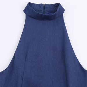 Robe trapèze dos nu bleu foncé en denim de qualité avec fermeture éclair au dos