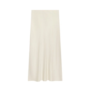 Elegant cream satin high-waisted midi skirt with a minimalist straight-cut silhouette