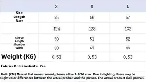 Detailed size chart for women long sleeve knit sweater showing length bust and sleeve metrics