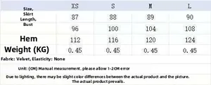 Size chart for velvet balloon sleeveless top showing length, bust and hem measurements