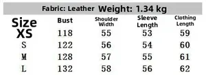 Tableau des tailles pour veste en simili cuir femme incluant poitrine épaule et manches