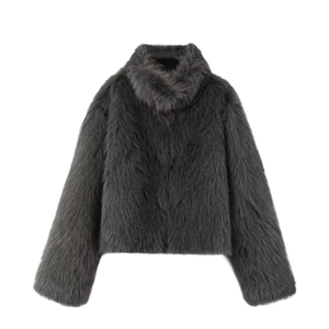 Women's Elegant Faux Fur Coat Winter Warm Jacket Long Sleeve Stand Collar Solid Color Overcoat Chic Outwear Fashion