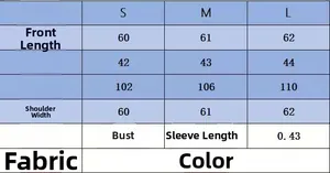 Size chart for women knit sweater showing S to L measurements and fabric details